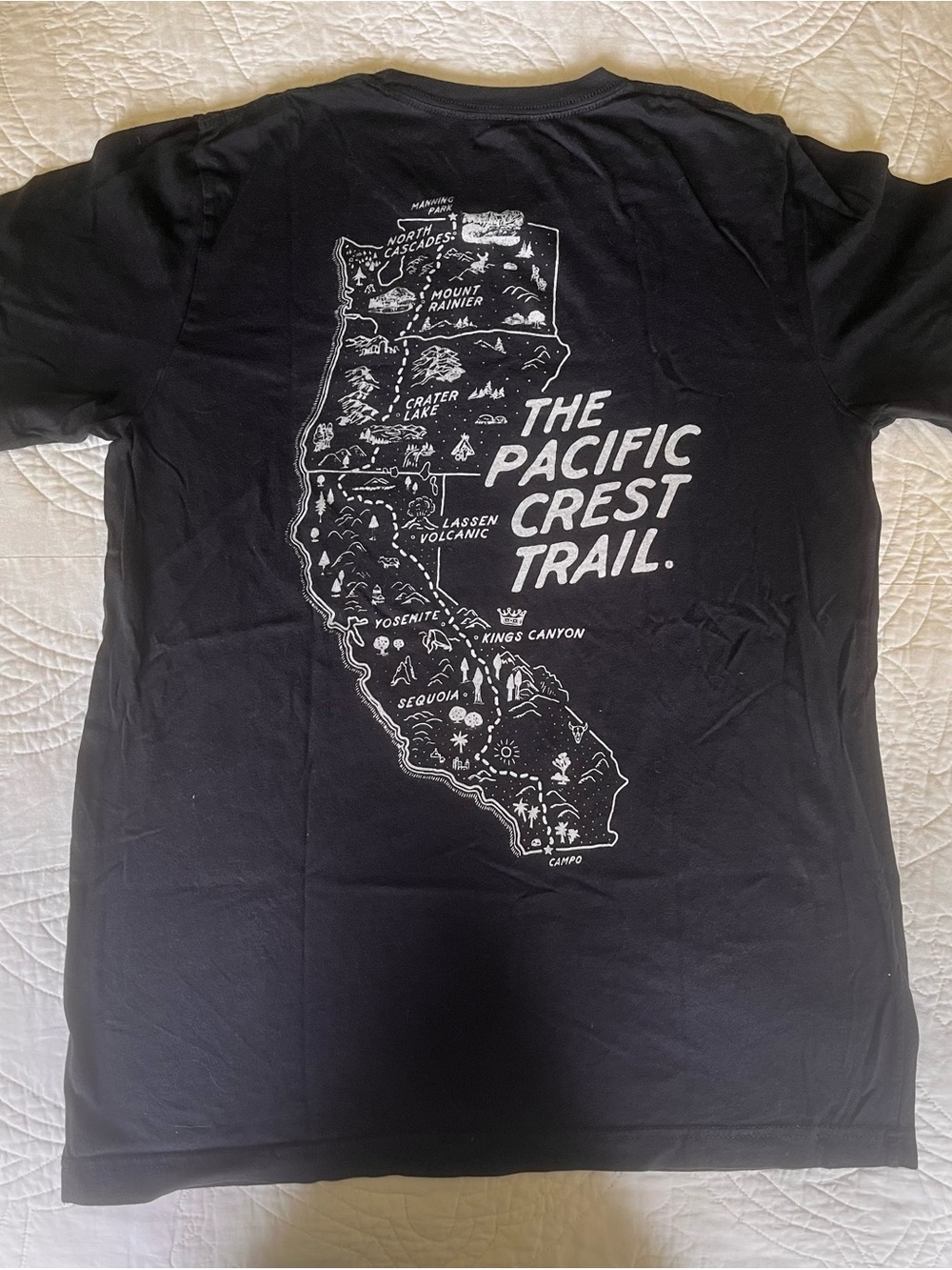 Pacific Crest Trail 100% Cotton Short Sleeve Tee. Black. Size Medium